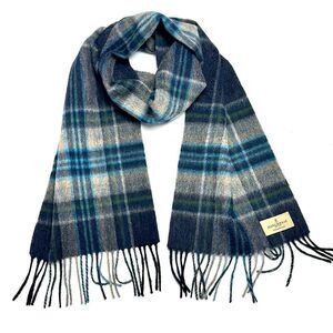 NWOT Marchbrae Wool Gray Blue Plaid Scarf Men’s